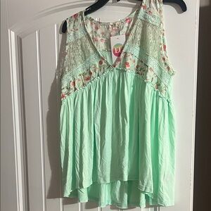 POL Mint Green Floral Lace Blouse